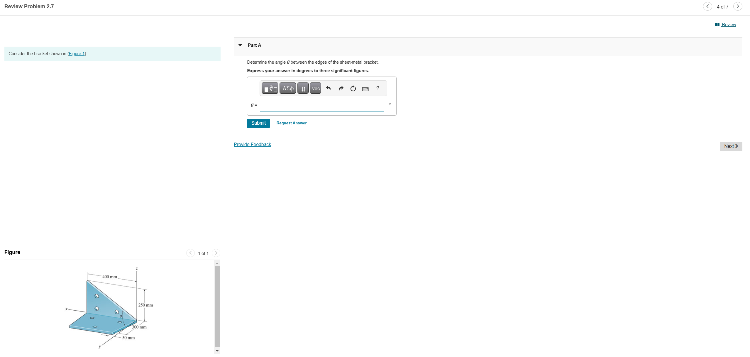 Review Problem 2 . 7 Consider the bracket shown