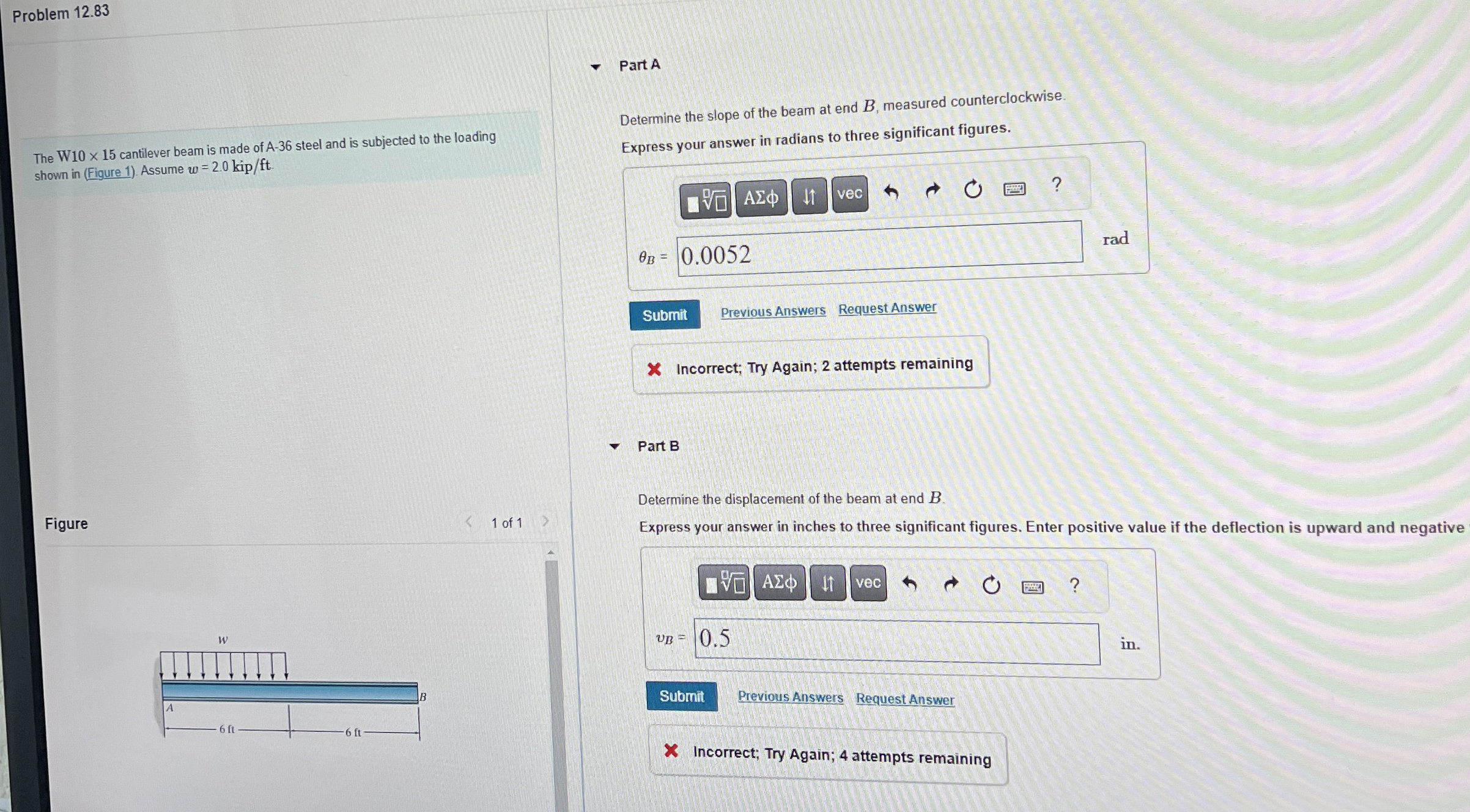 Problem 1 2 . 8 3 The W 1 0 1 5 cantilever beam