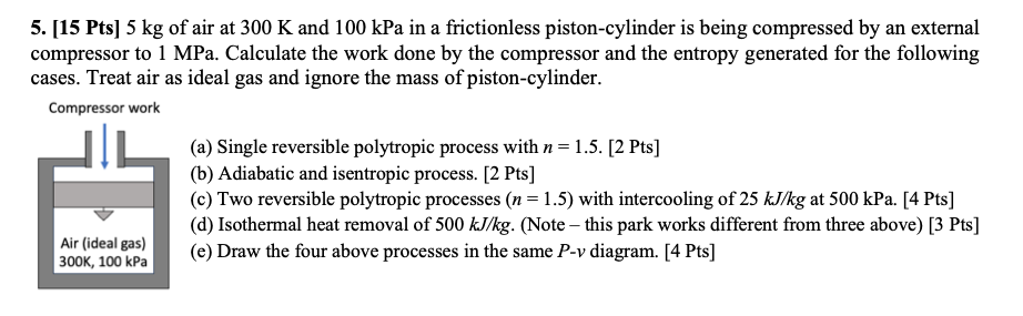 [ 1 5 Pts ] 5 kg of air at 3 0 0 K and 1 0 0 kPa