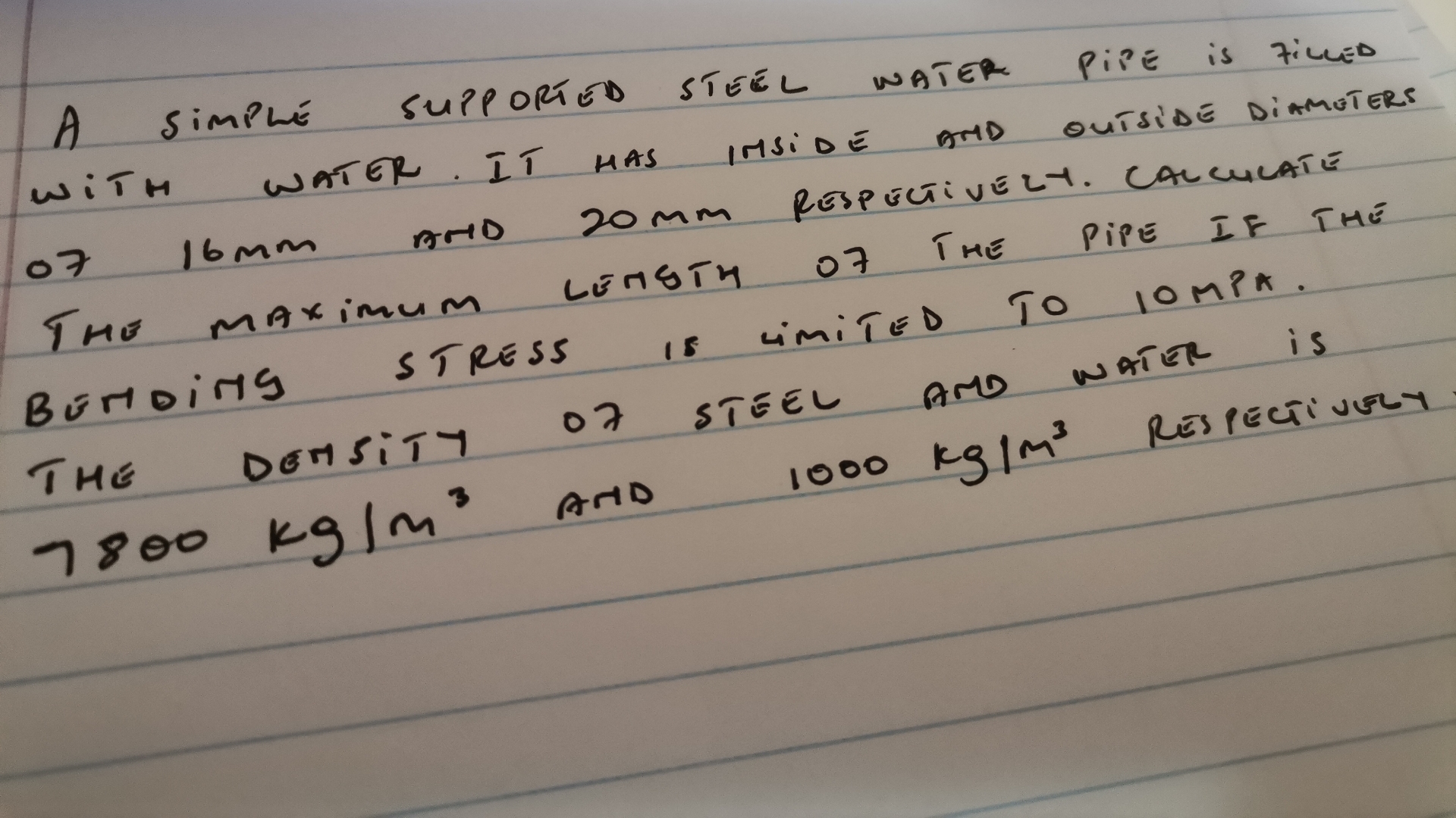 A SIMPL SUPPORTED STEEL WATER PIPE IS FICED WITM