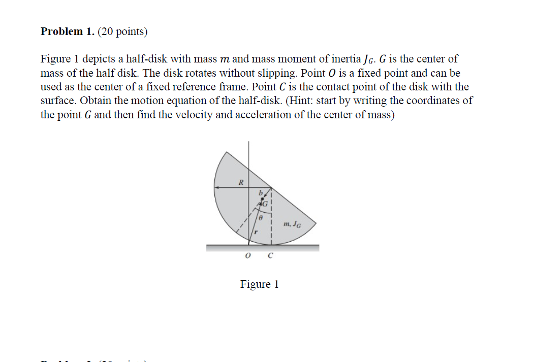 Figure 1 depicts a half - disk with mass m and