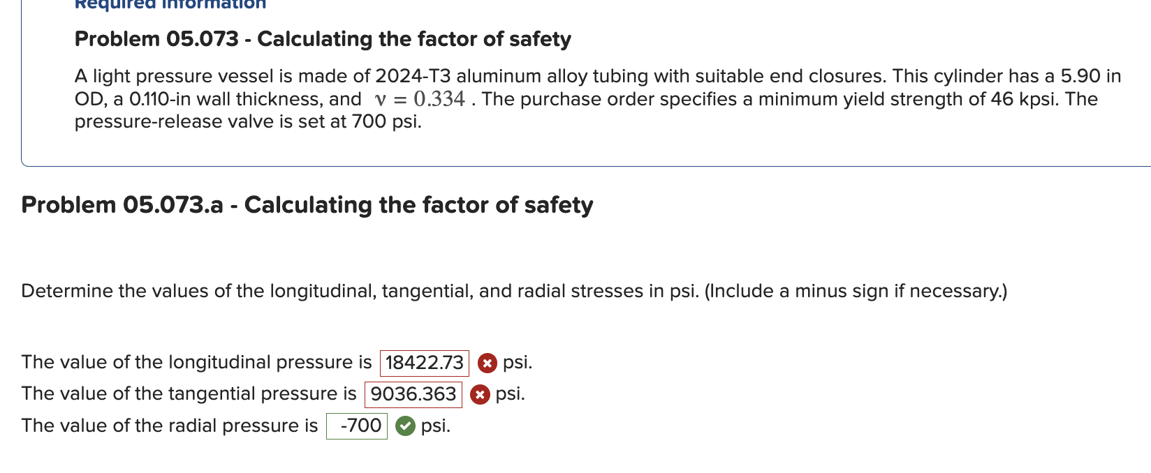 Problem 0 5 . 0 7 3 - Calculating the factor of