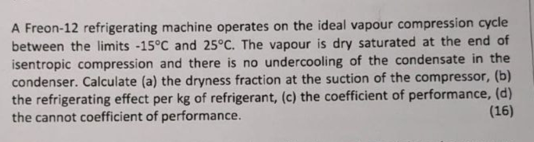 A Freon - 1 2 refrigerating machine operates on