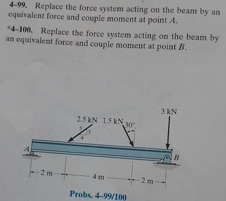 4 - 9 9 . Replace the force system acting on the