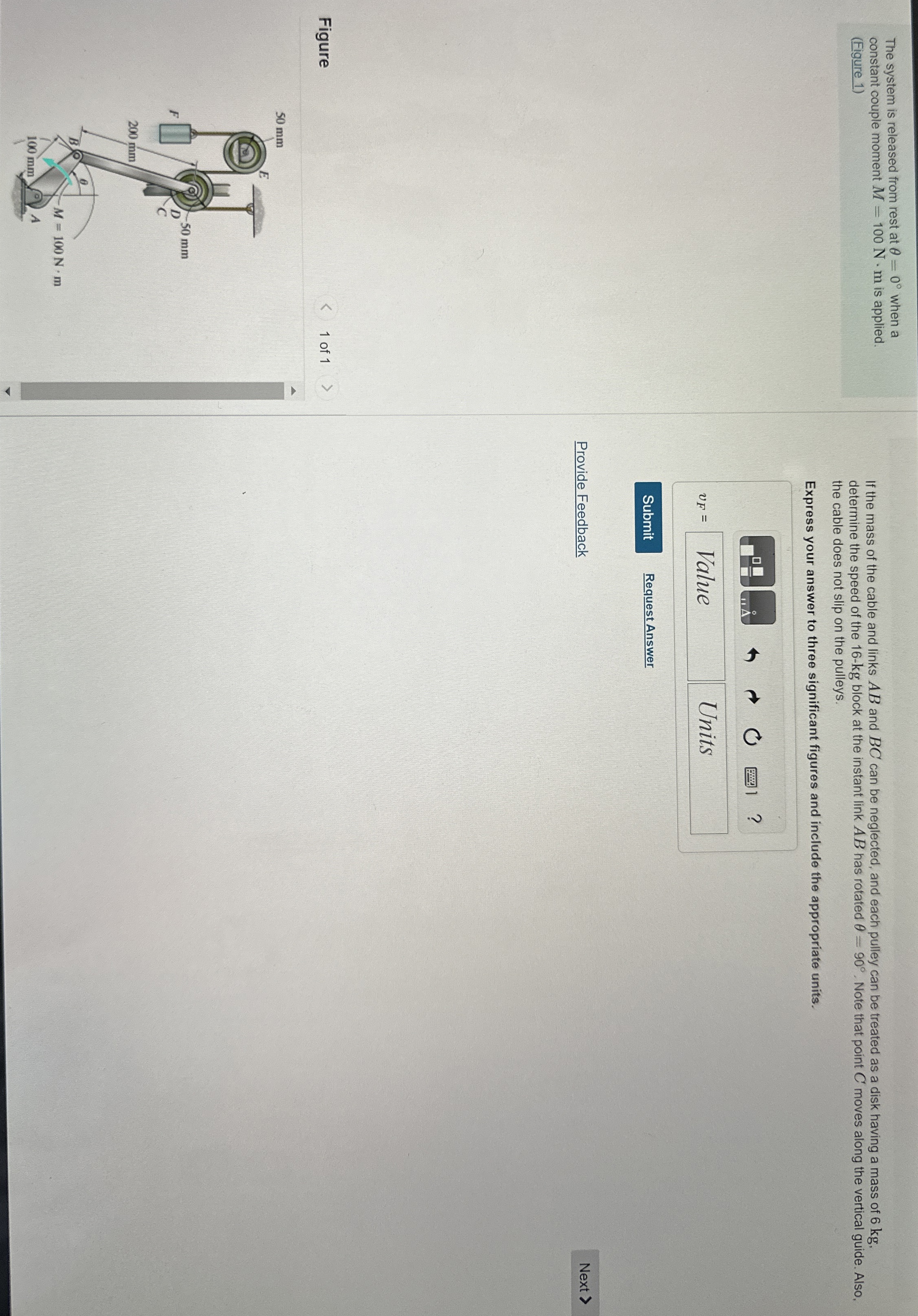 The system is released from rest at = 0 when a