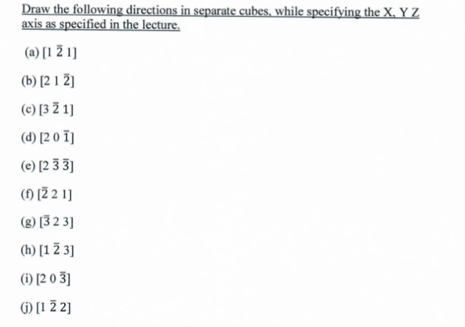 Draw the following directions in separate cubes,