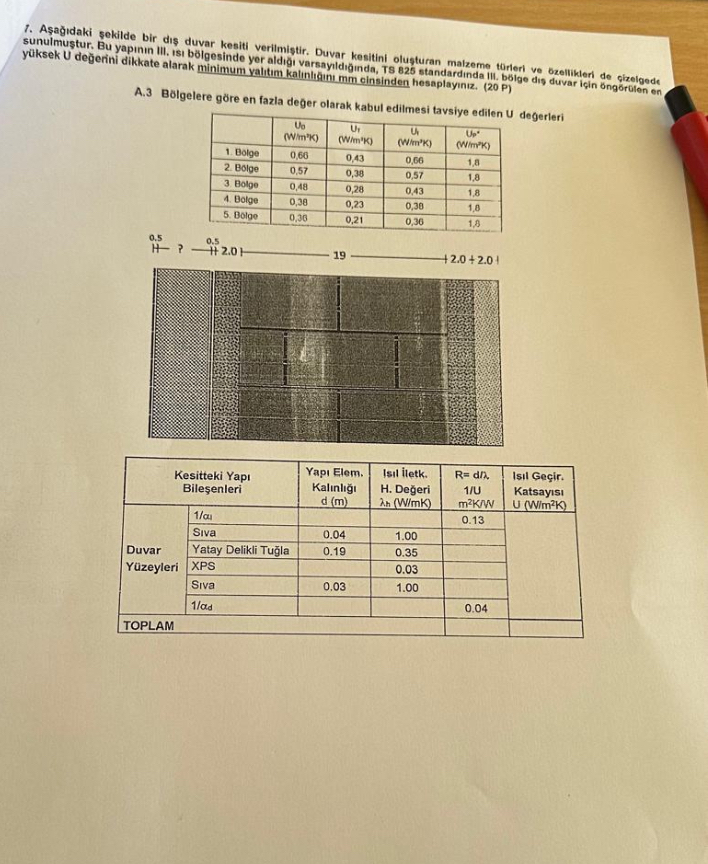 A a daki ekilde bir d s duvar kesiti verilmistir.