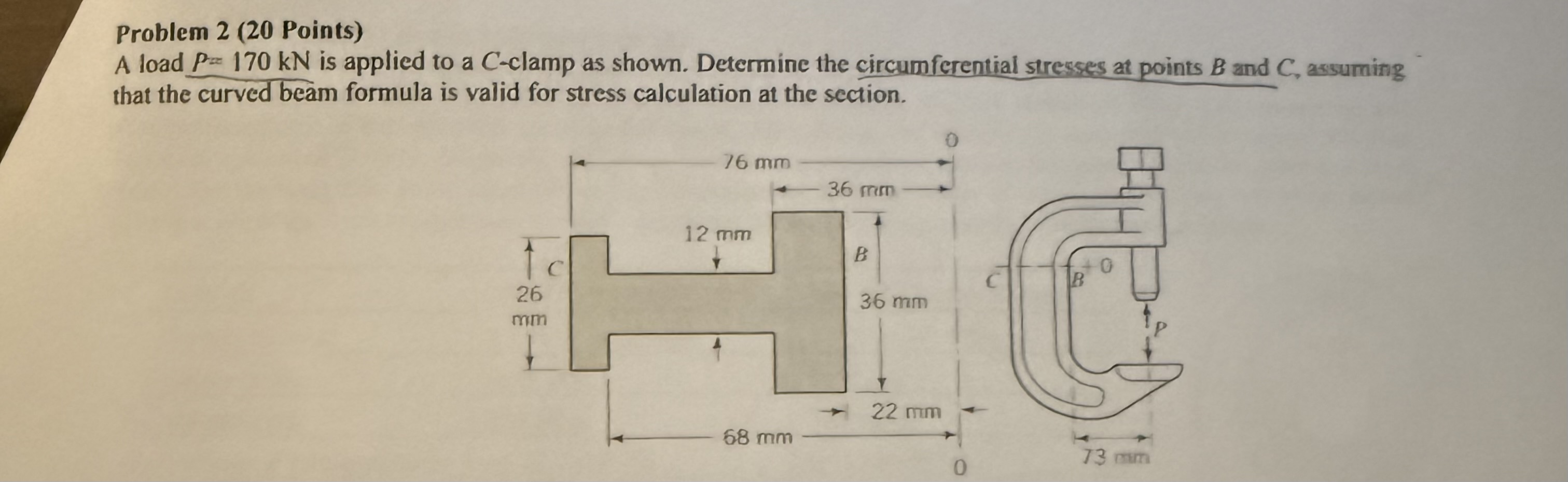 Problem 2 ( 2 0 Points ) A load \ ( P = 1 7 0 \