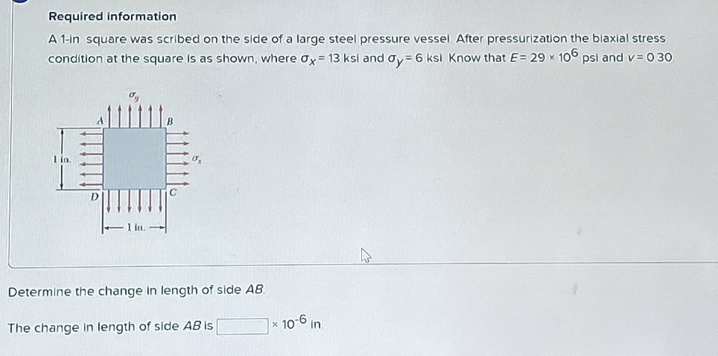 Determine the change in length of side A B . The
