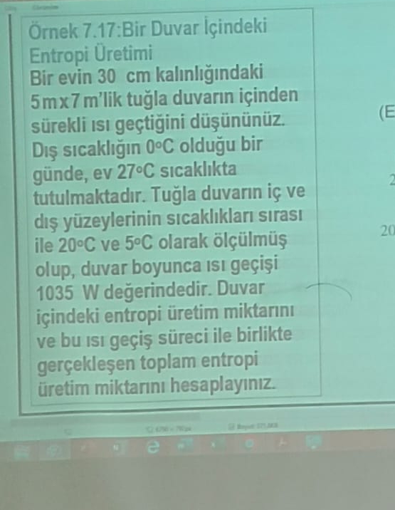 rnek 7 . 1 7 : Bir Duvar indeki Entropi retimi
