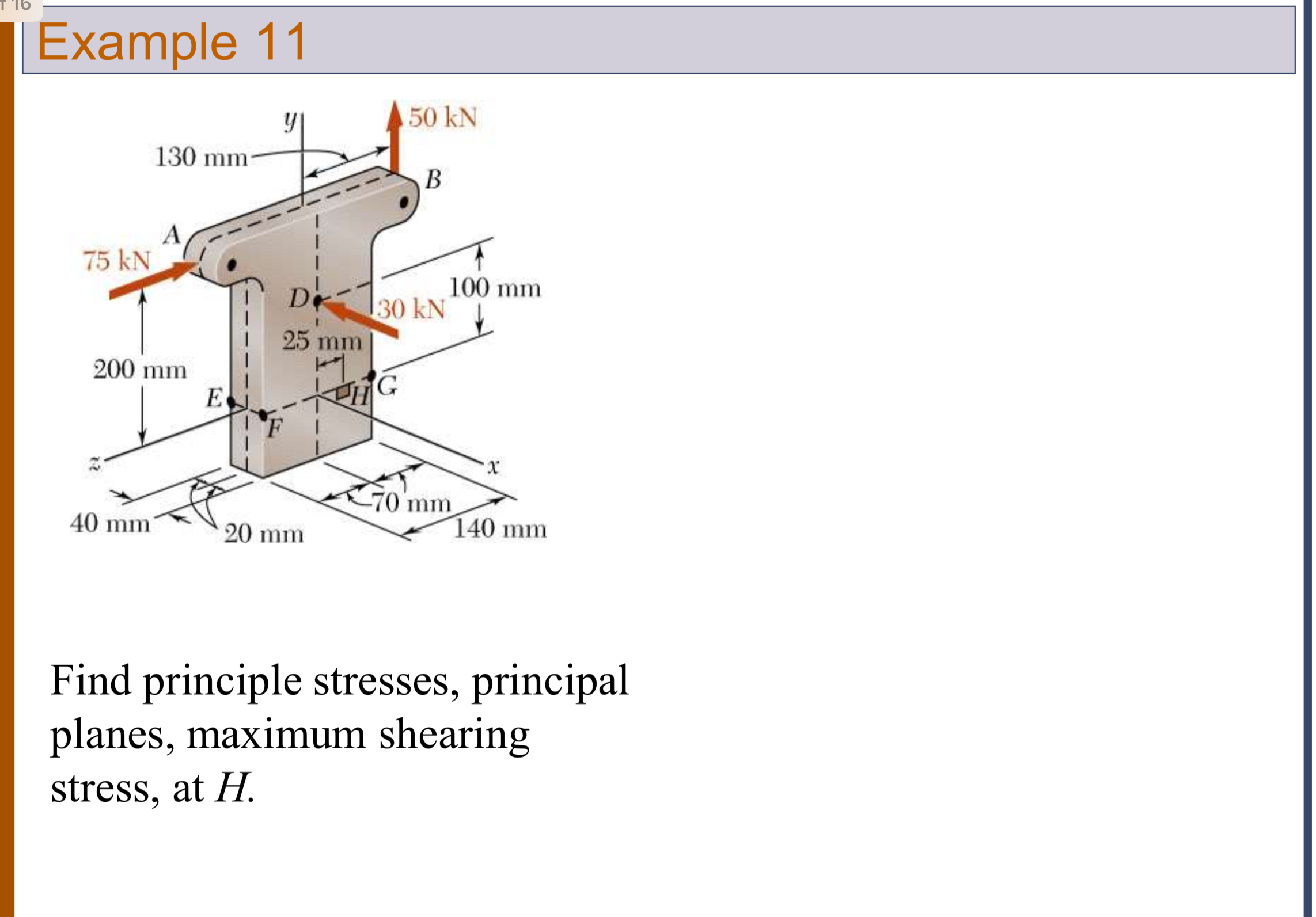 Example 1 1 Find principle stresses, principal