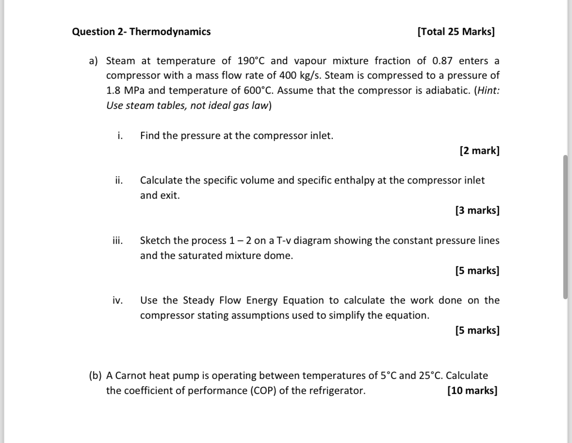 Question 2 - Thermodynamics [ Total 2 5 Marks ] a