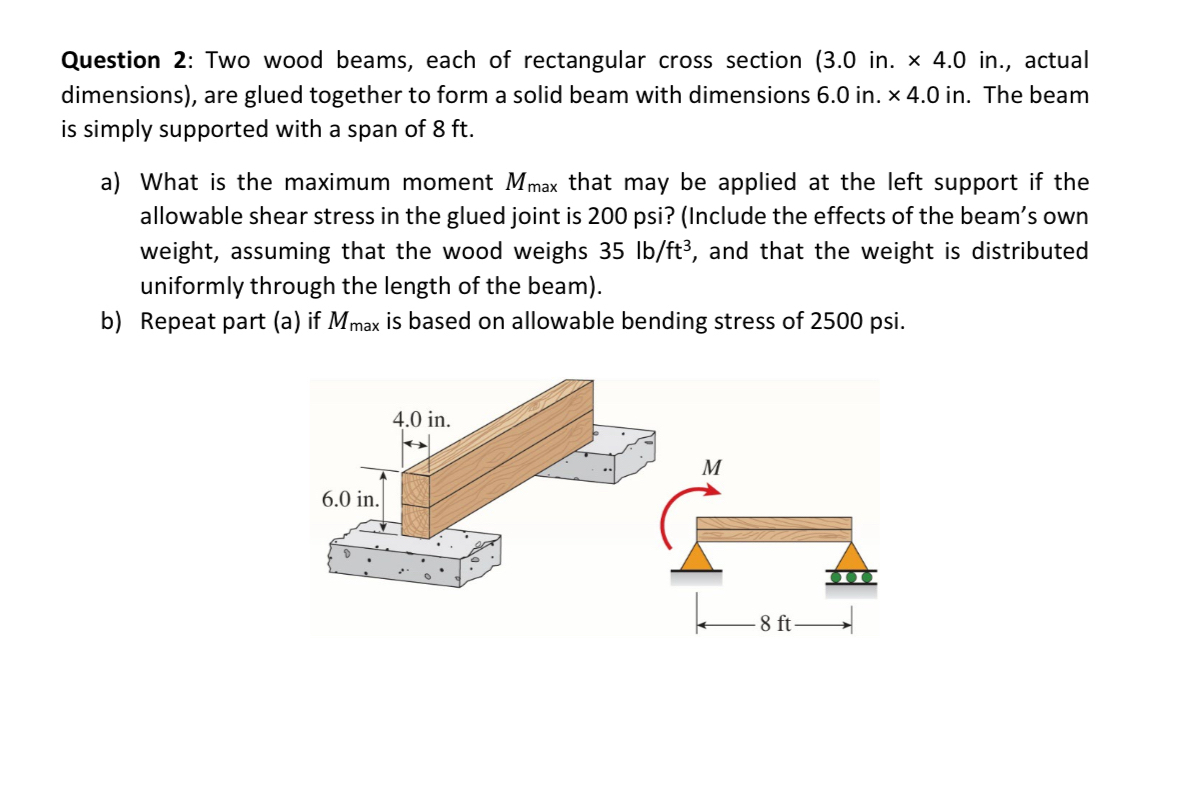 Question 2 : Two wood beams, each of rectangular