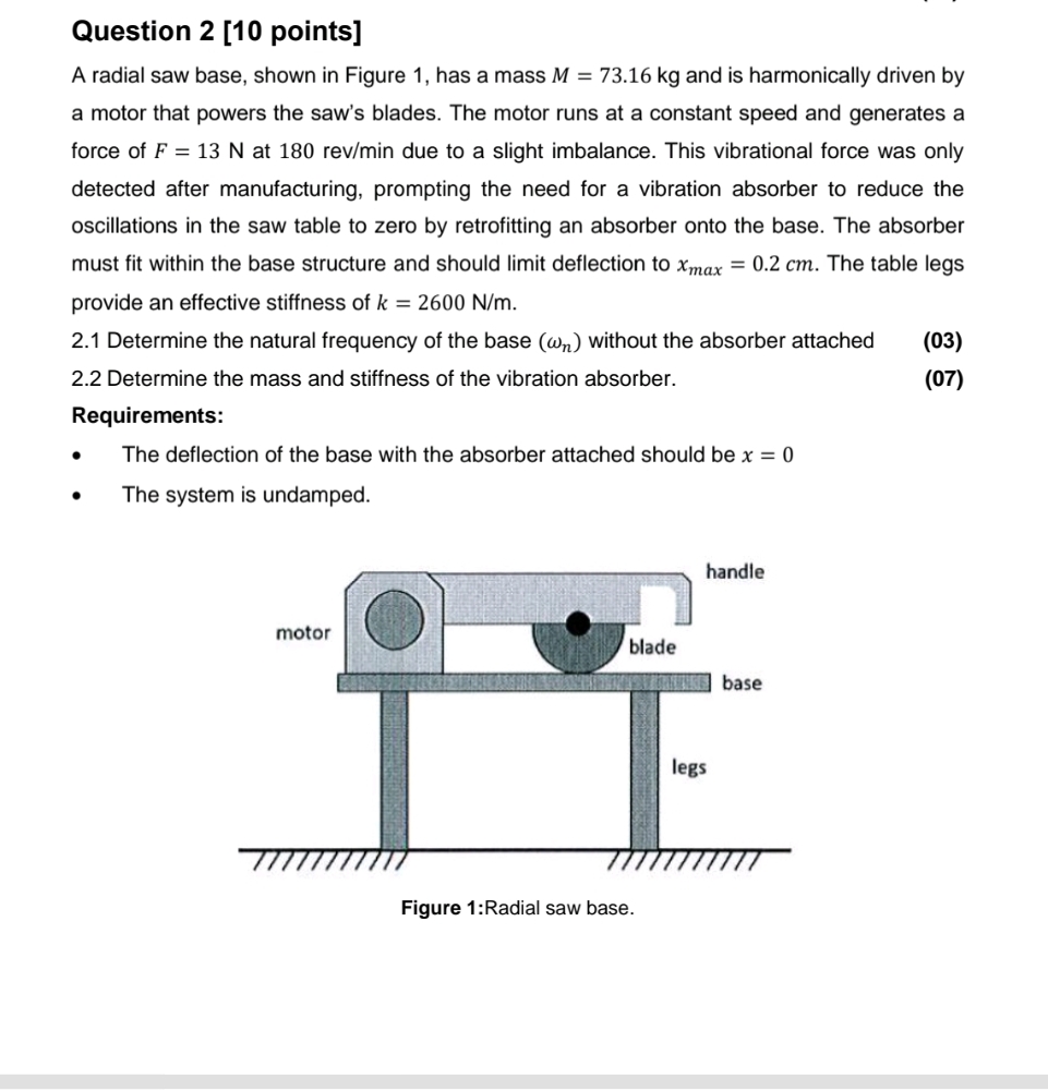 Question 2 [ 1 0 points ] A radial saw base,