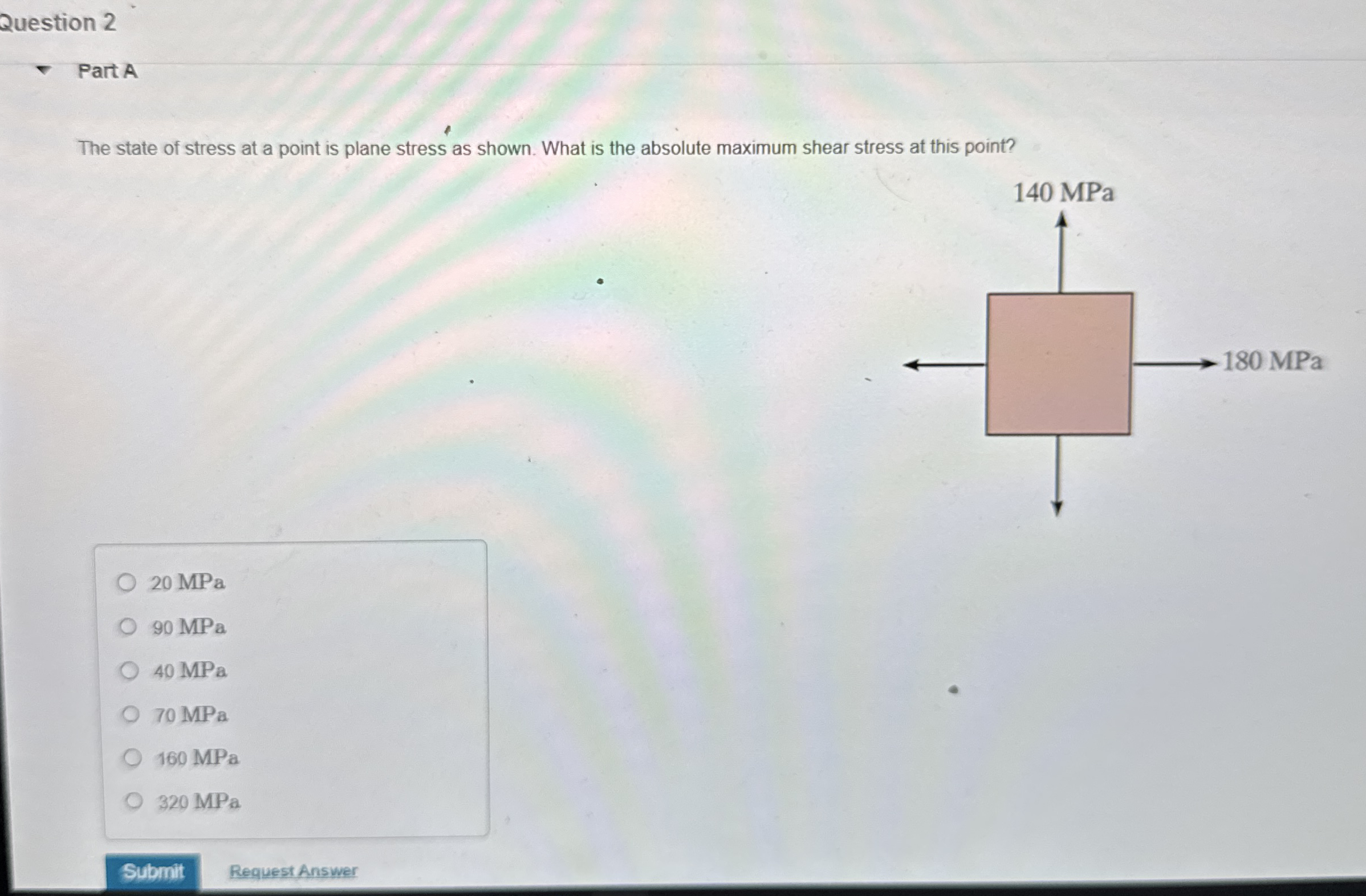 Question 2 Part A The state of stress at a point