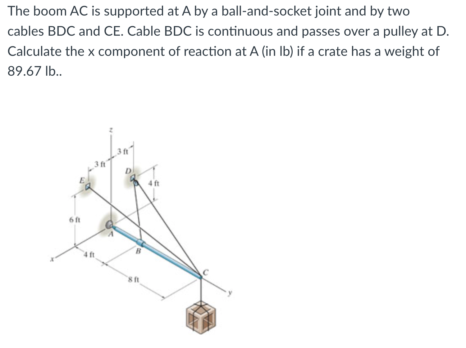 The boom \ ( A C \ ) is supported at \ ( A \ ) by