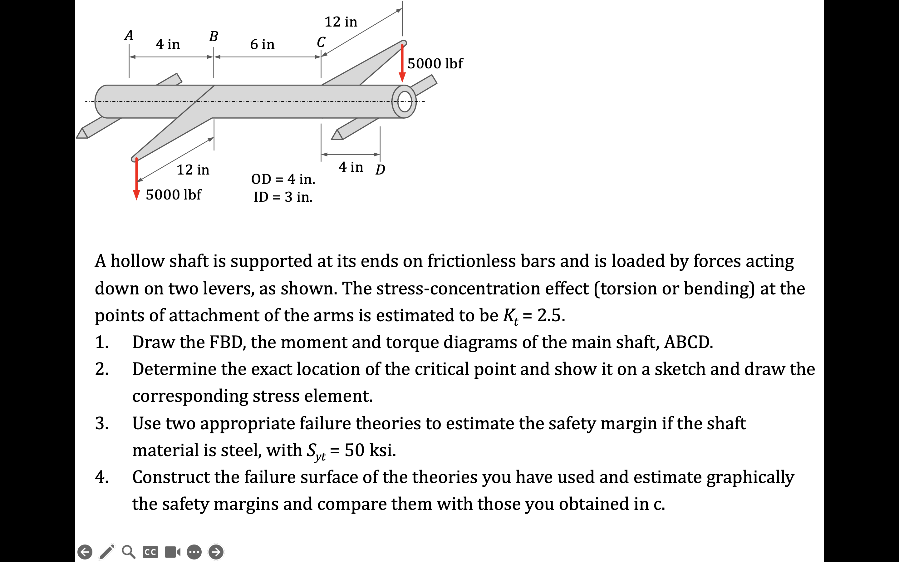 A hollow shaft is supported at its ends on