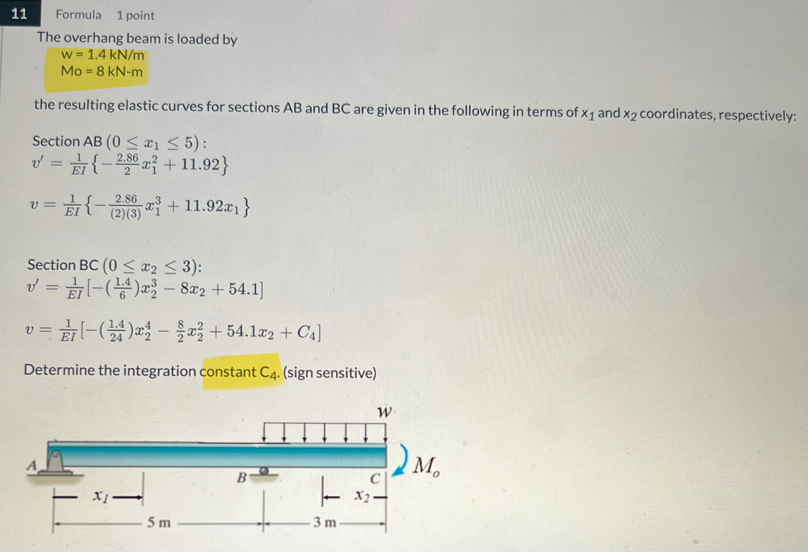 1 1 Formula 1 point The overhang beam is loaded