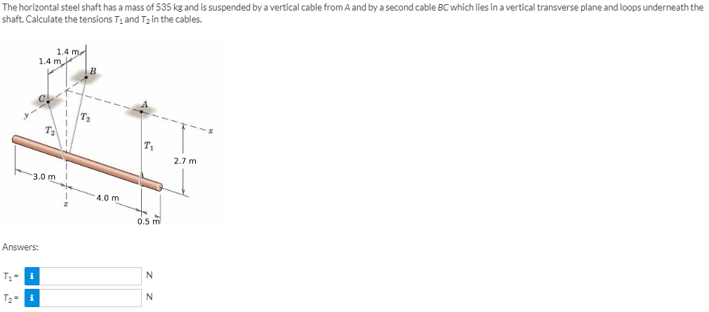 The horizontal steel shaft has a mass of 4 2 0 kg