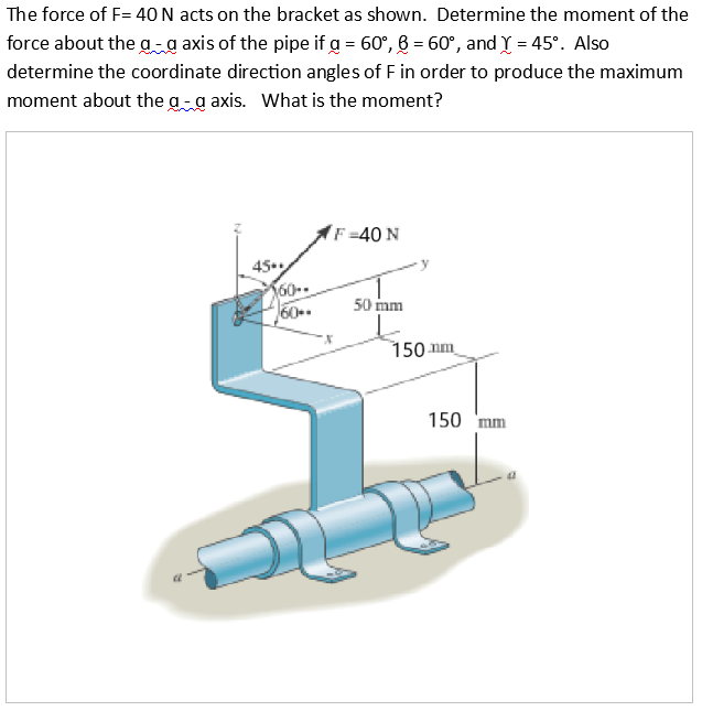 The force of F = 4 0 N acts on the bracket as