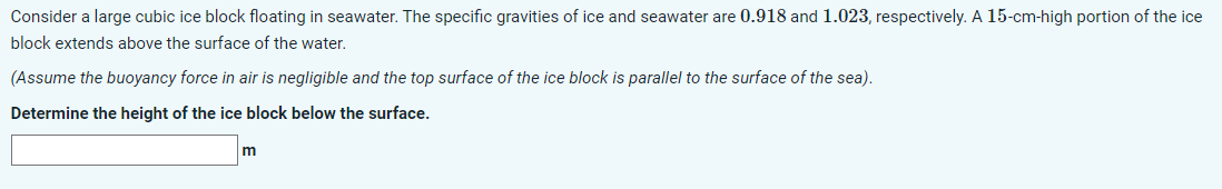 Consider a large cubic ice block floating in