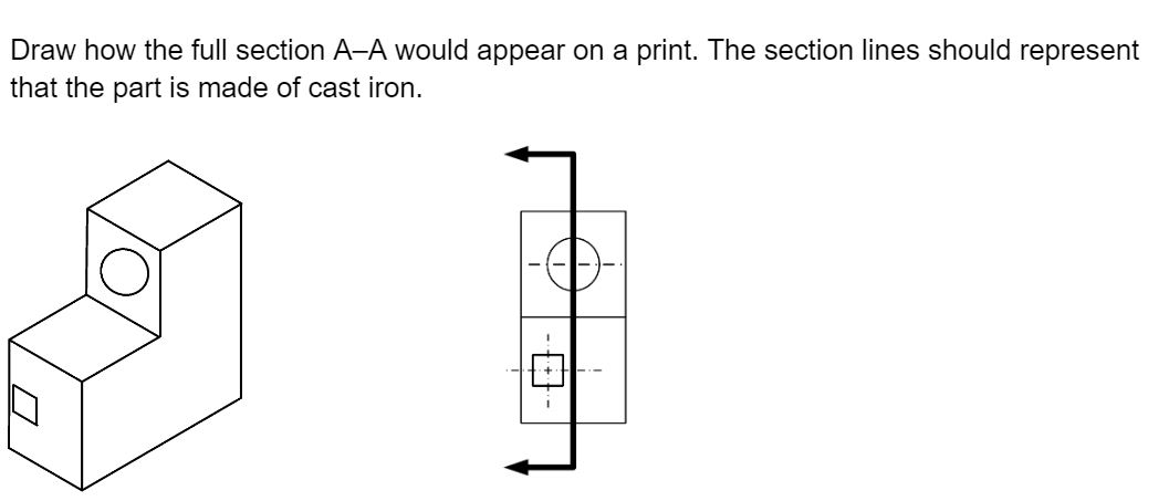 On a graph paper, draw how the full section A - A