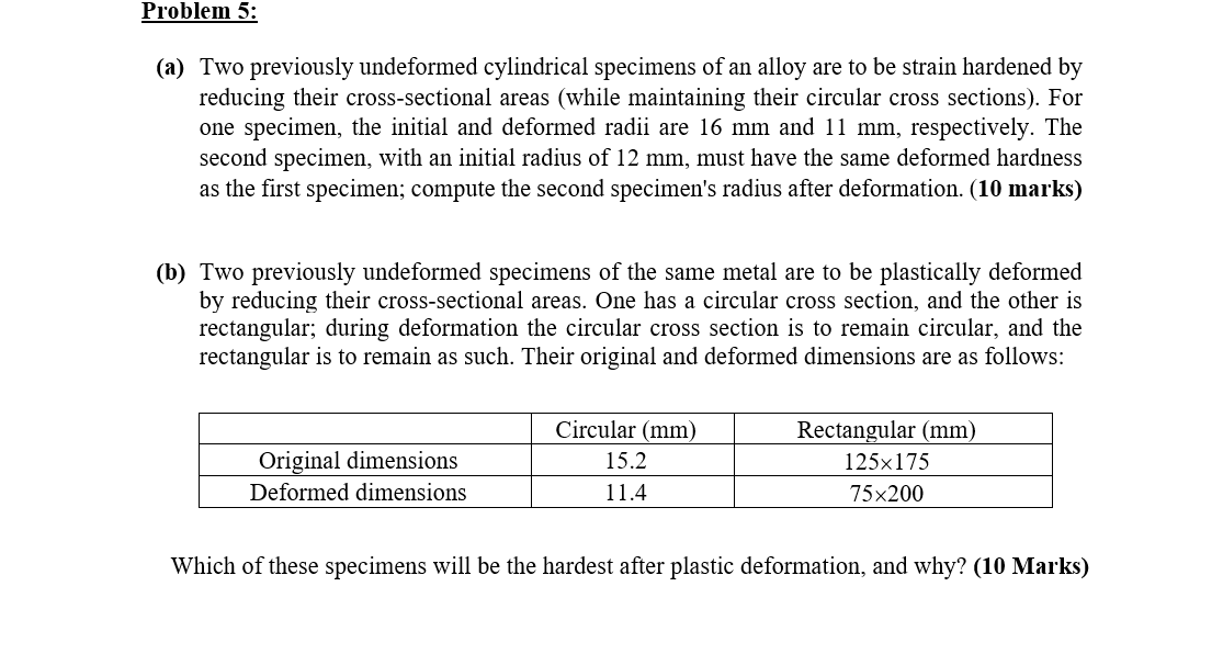 Problem 5 : ( a ) Two previously undeformed