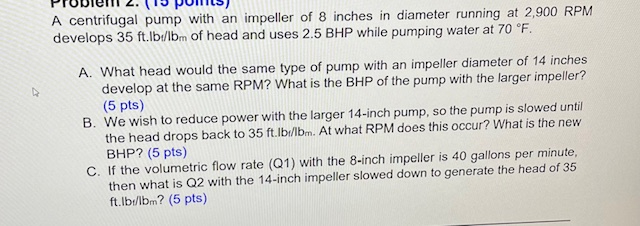 A centrifugal pump with an impeller of 8 inches