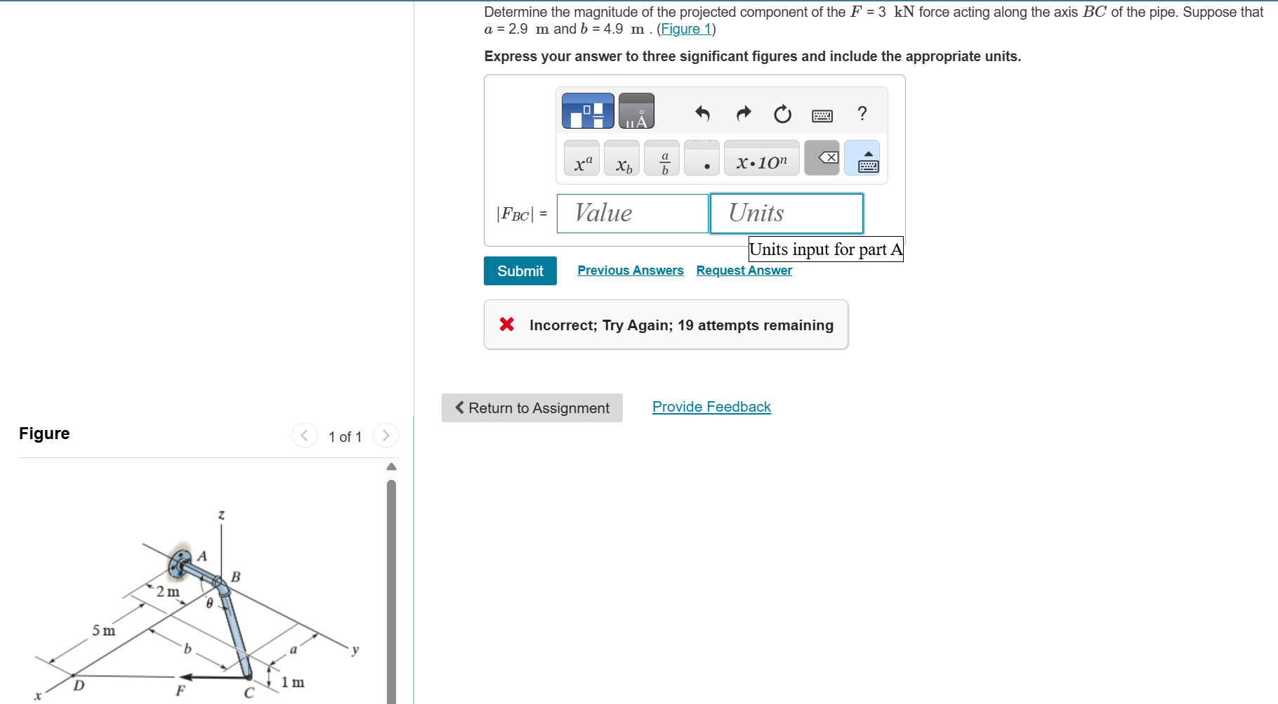 Determine the magnitude of the projected