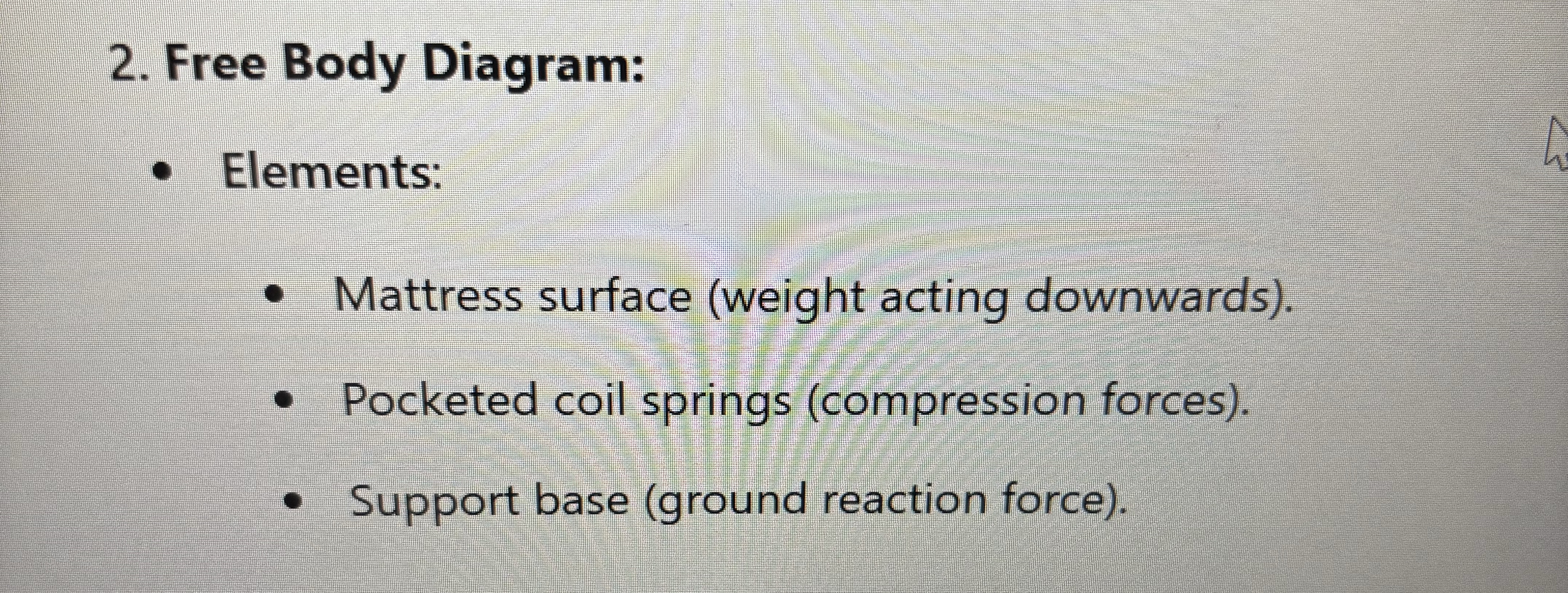 Free Body Diagram: Elements: Mattress surface (