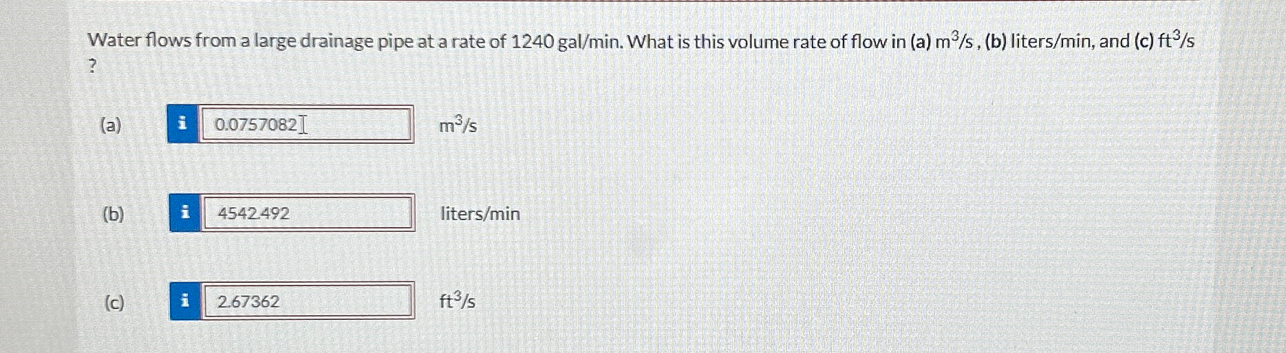 Water flows from a large drainage pipe at a rate