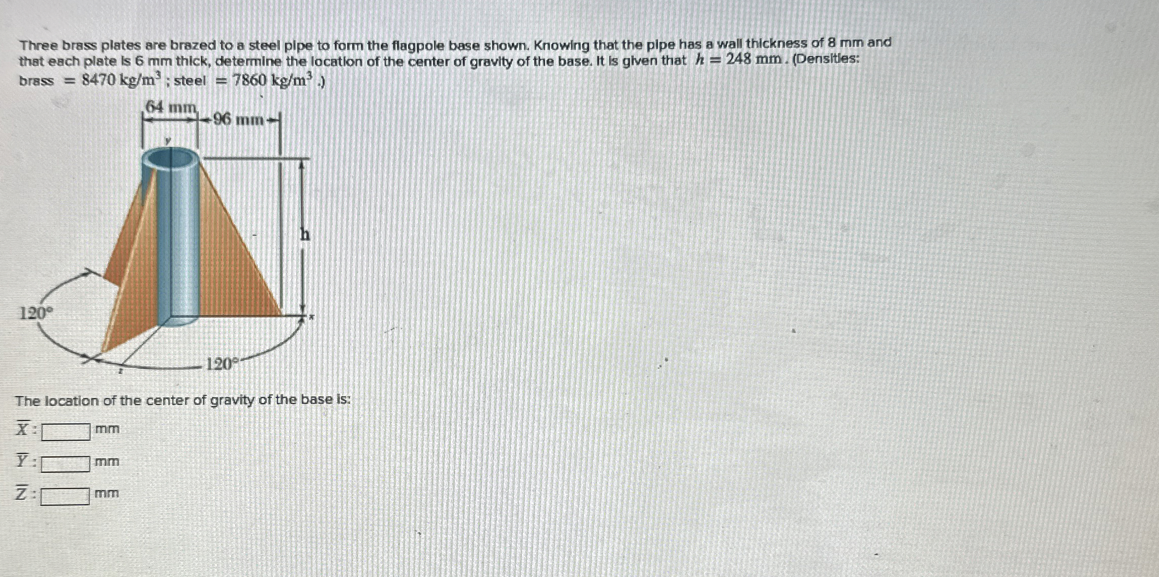 Three brass plates are brazed to a steel plpe to