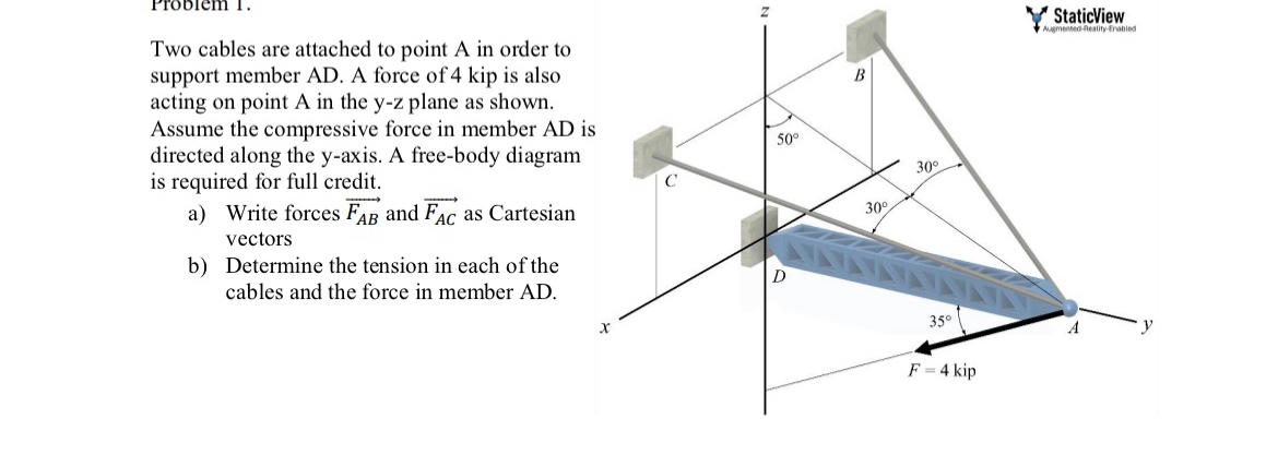 Probiem 1 . Two cables are attached to point A in