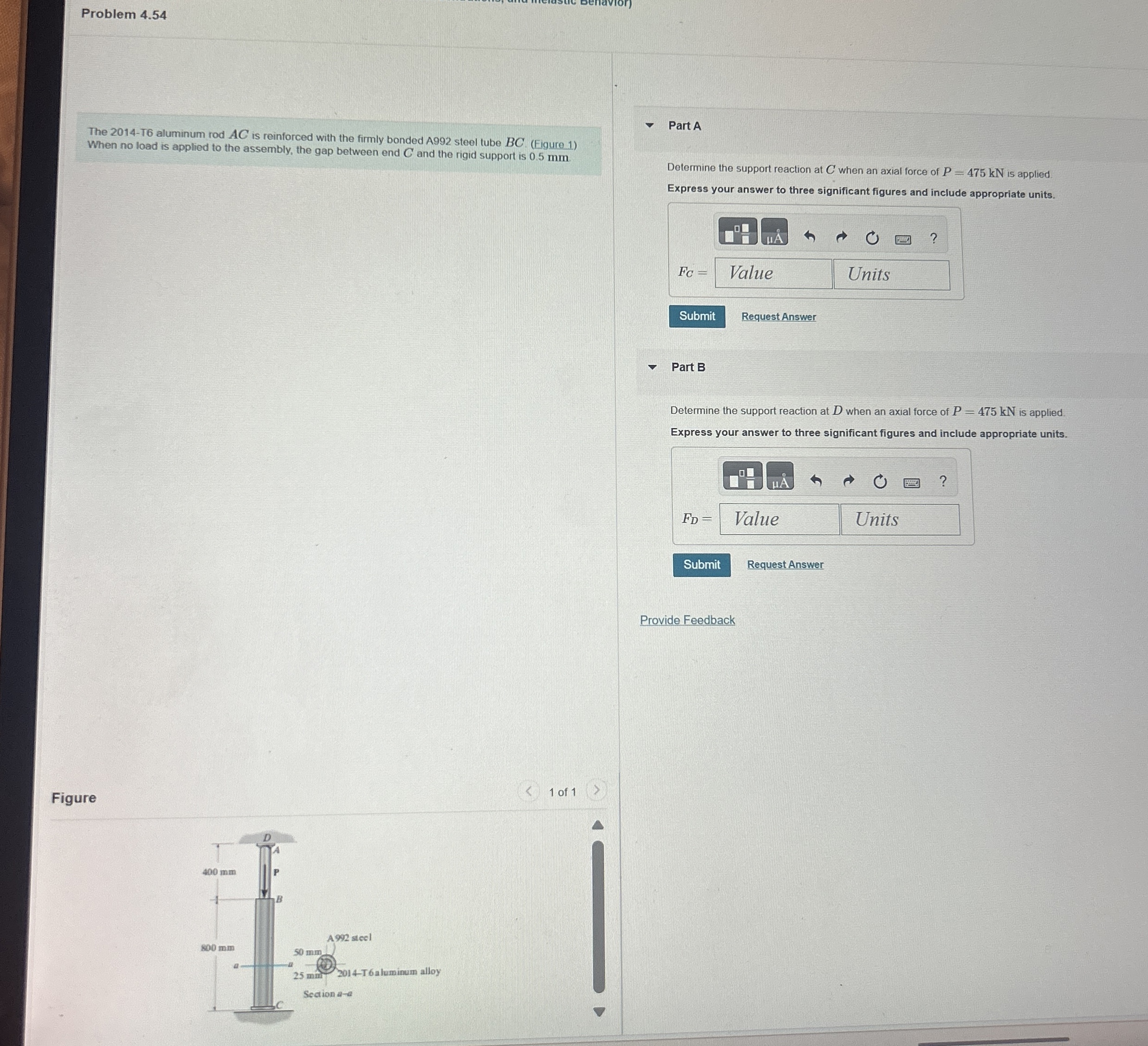 Problem 4 . 5 4 The 2 0 1 4 - T 6 aluminum rod A