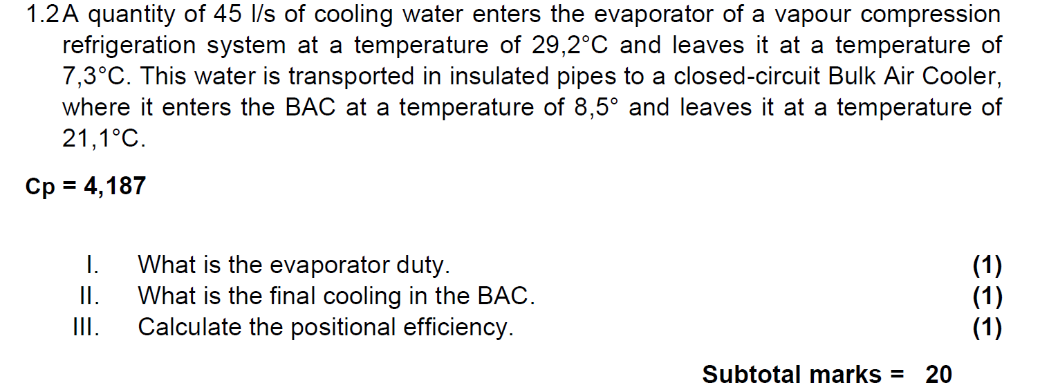 1 . 2 A quantity of 4 5 I s of cooling water