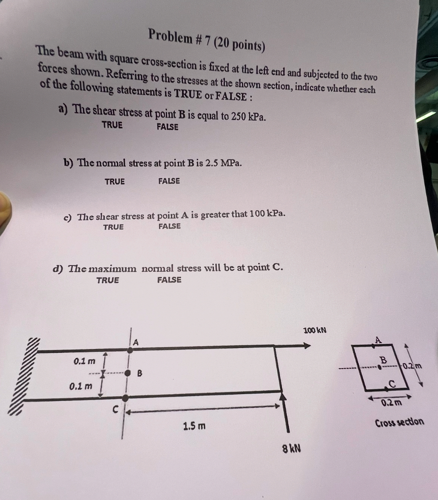 Problem # 7 ( 2 0 points ) The beam with square