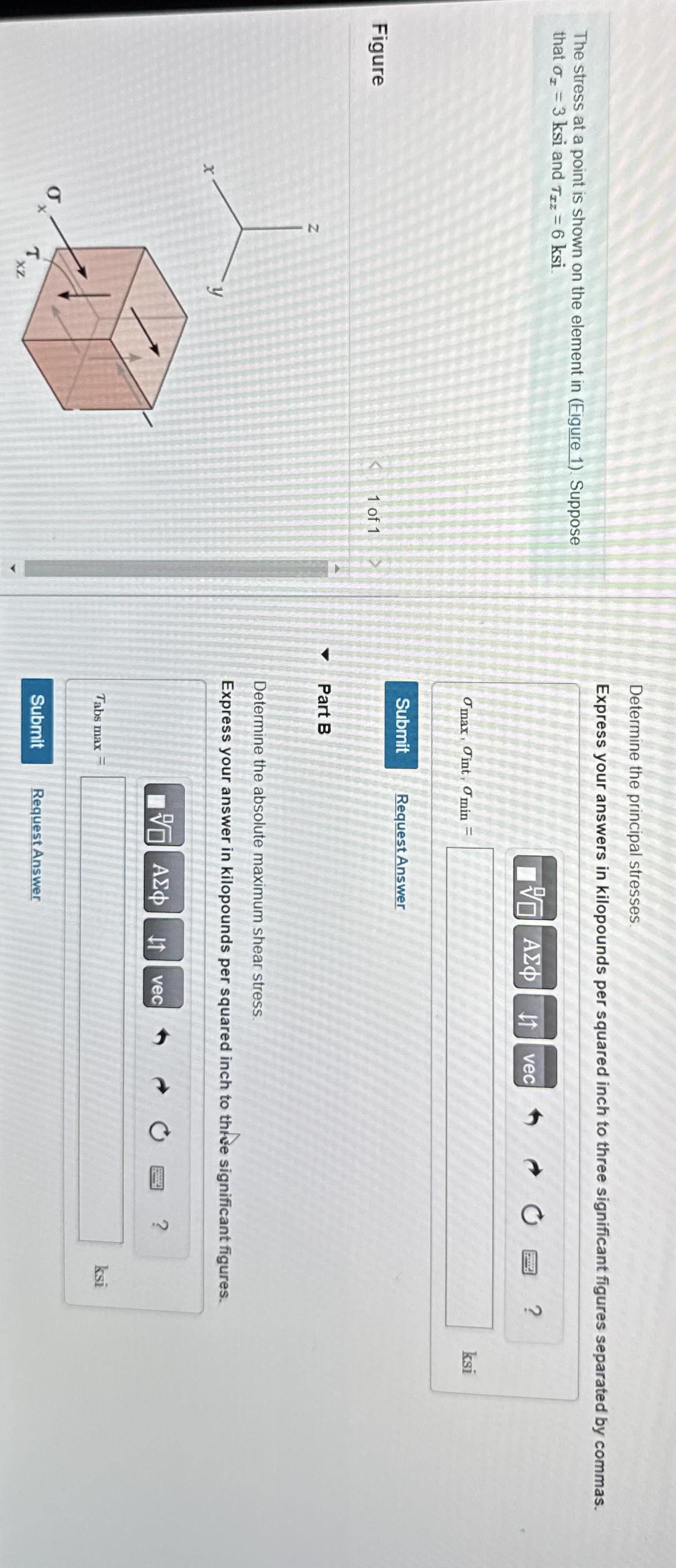 The stress at a point is shown on the element in