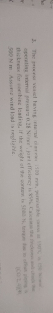 The process vessel having internal diameter 1 5 0