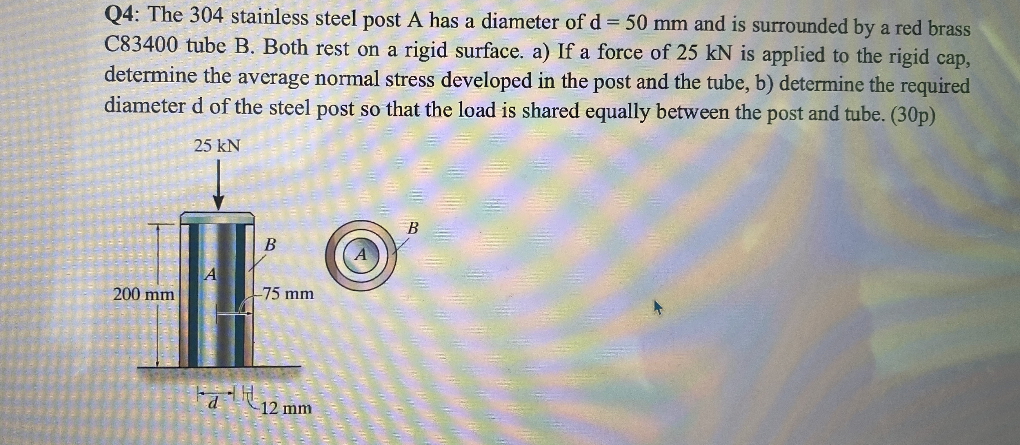 Q 4 : The 3 0 4 stainless steel post A has a