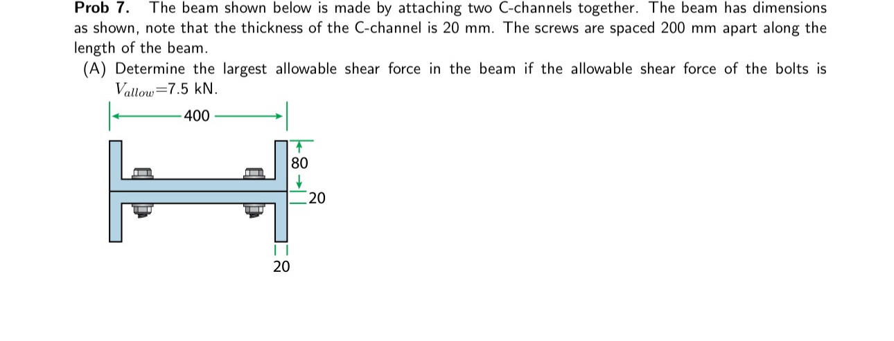 Prob 7 . The beam shown below is made by