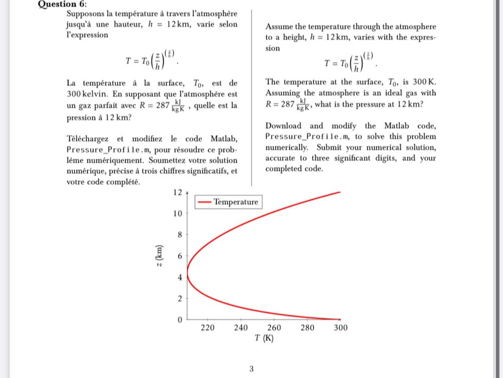 Question 6 : Supposons la temp rature travers