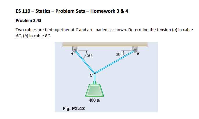ES 1 1 0 - Statics - Problem Sets - Homework 3 &