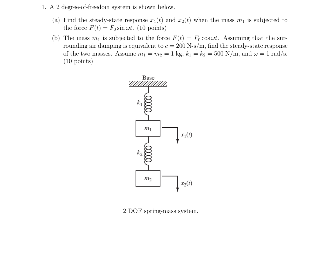 A 2 degree - of - freedom system is shown below.