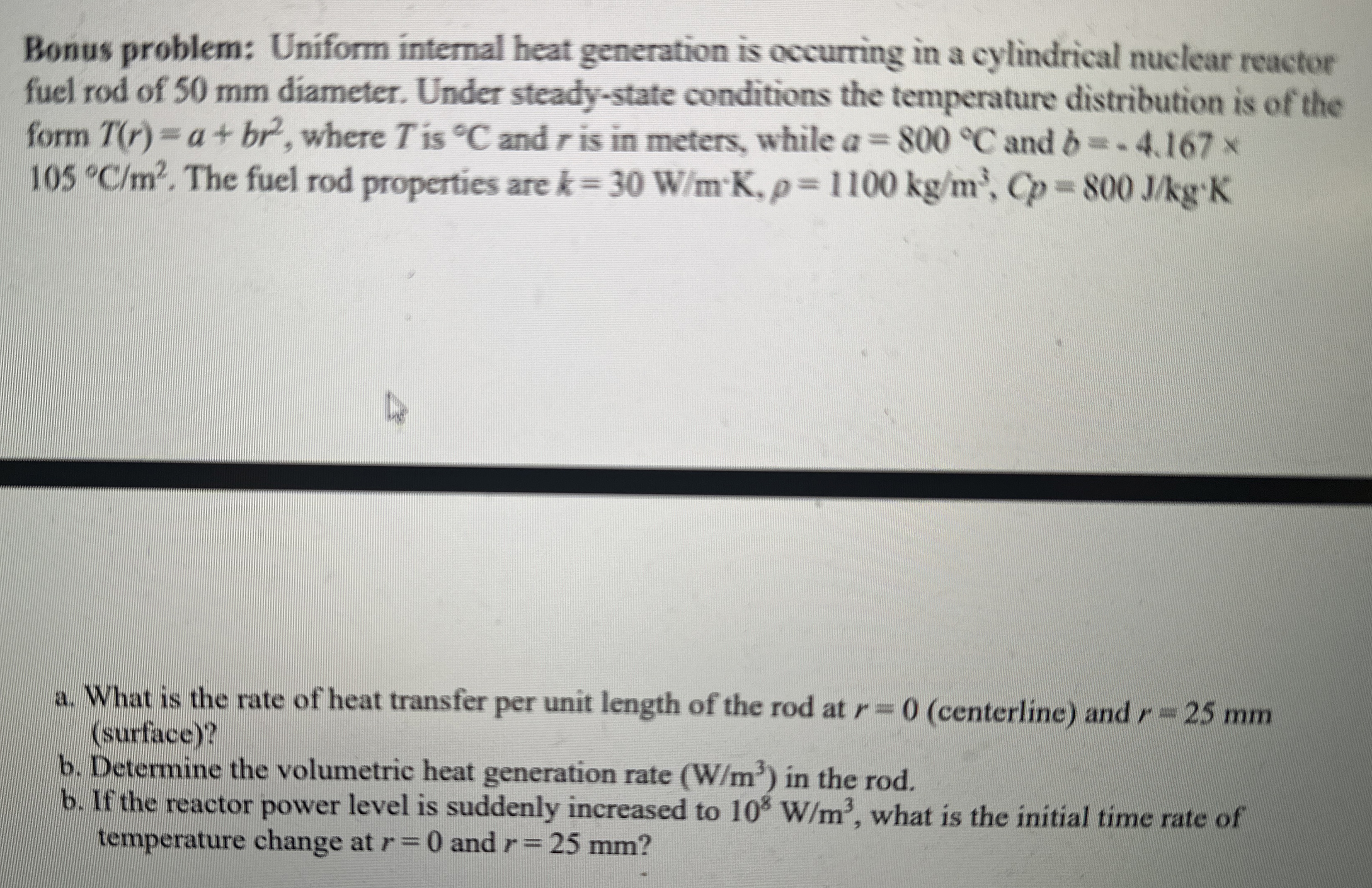 Bonus problem: Uniform internal heat generation