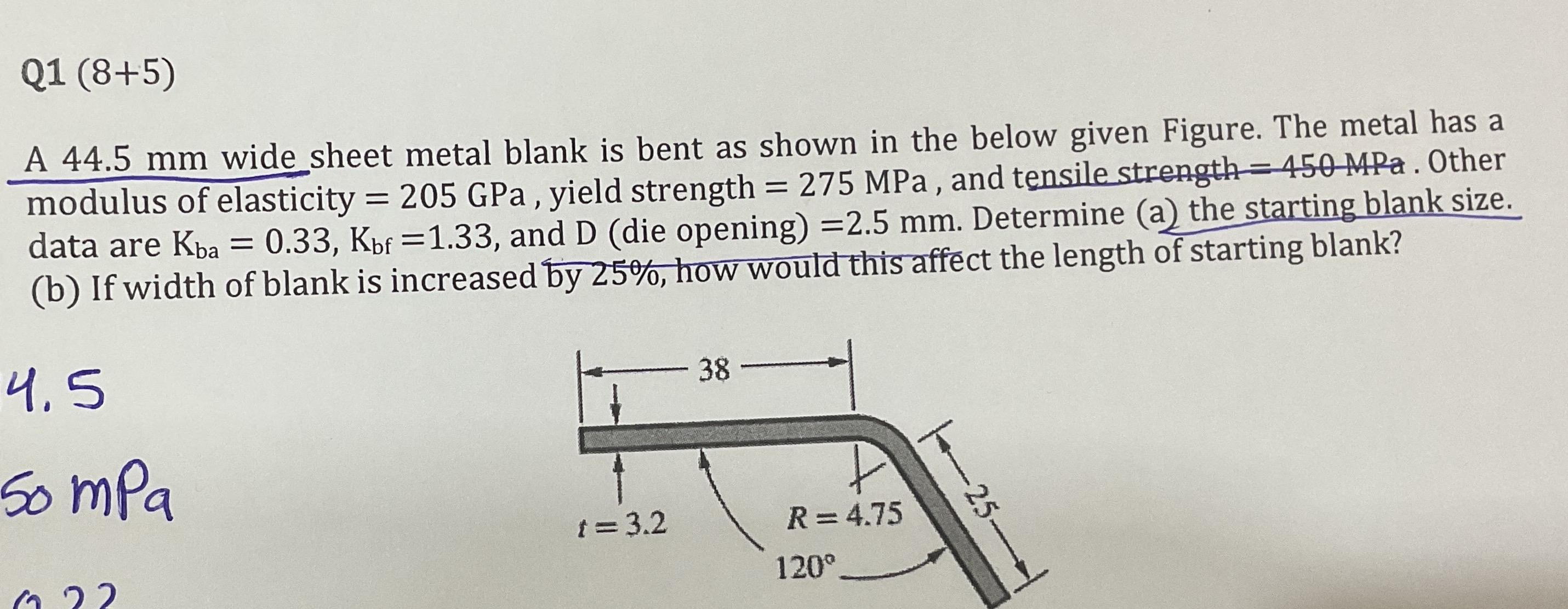 Q 1 ( 8 + 5 ) A 4 4 . 5 mm wide sheet metal blank