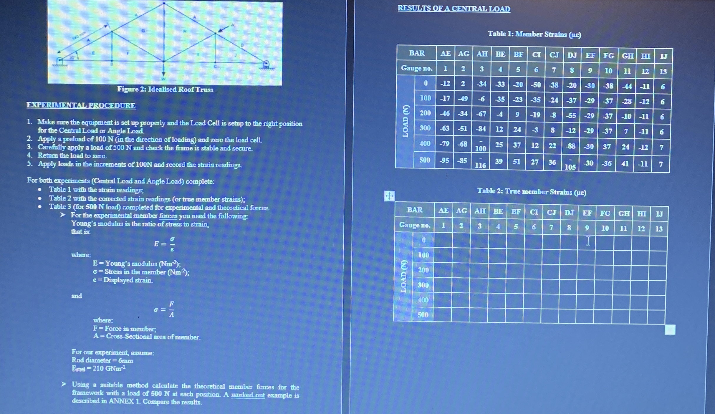 Experimental procedure Make sure the equipment is