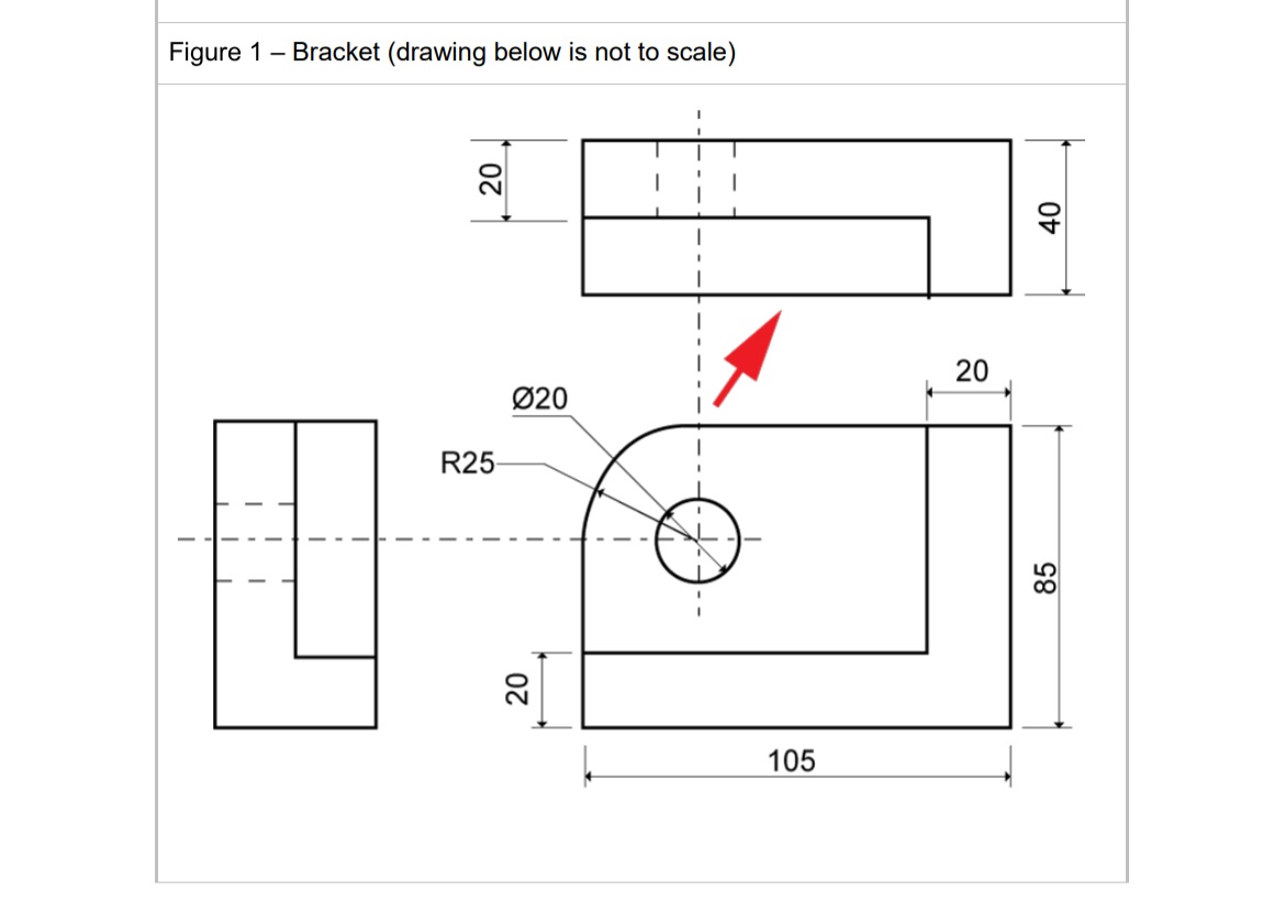 Draw or sketch the below Figure 1 - Bracket (