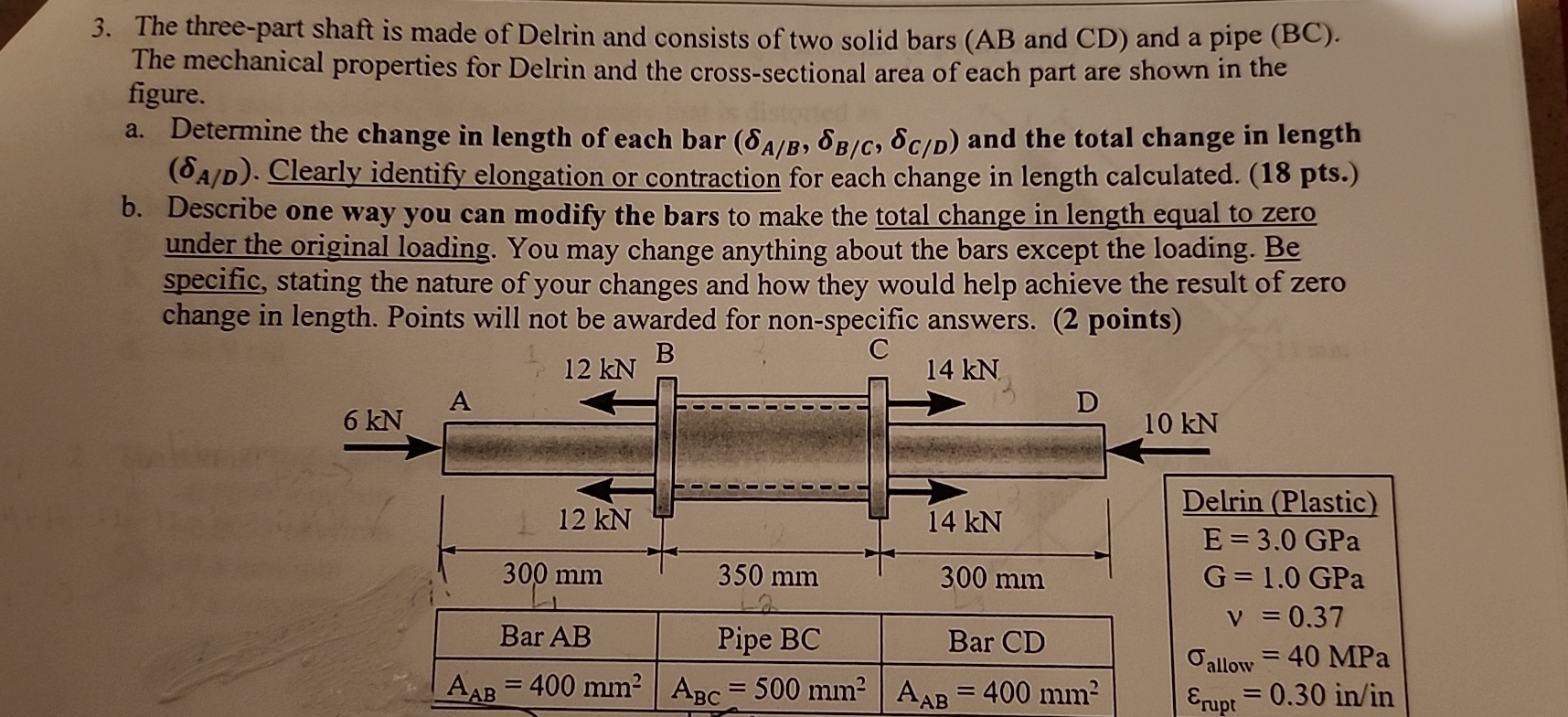 The three - part shaft is made of Delrin and