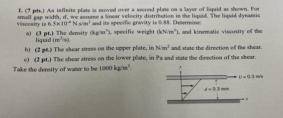 ( 7 pts . ) An infinite plate is moved over a