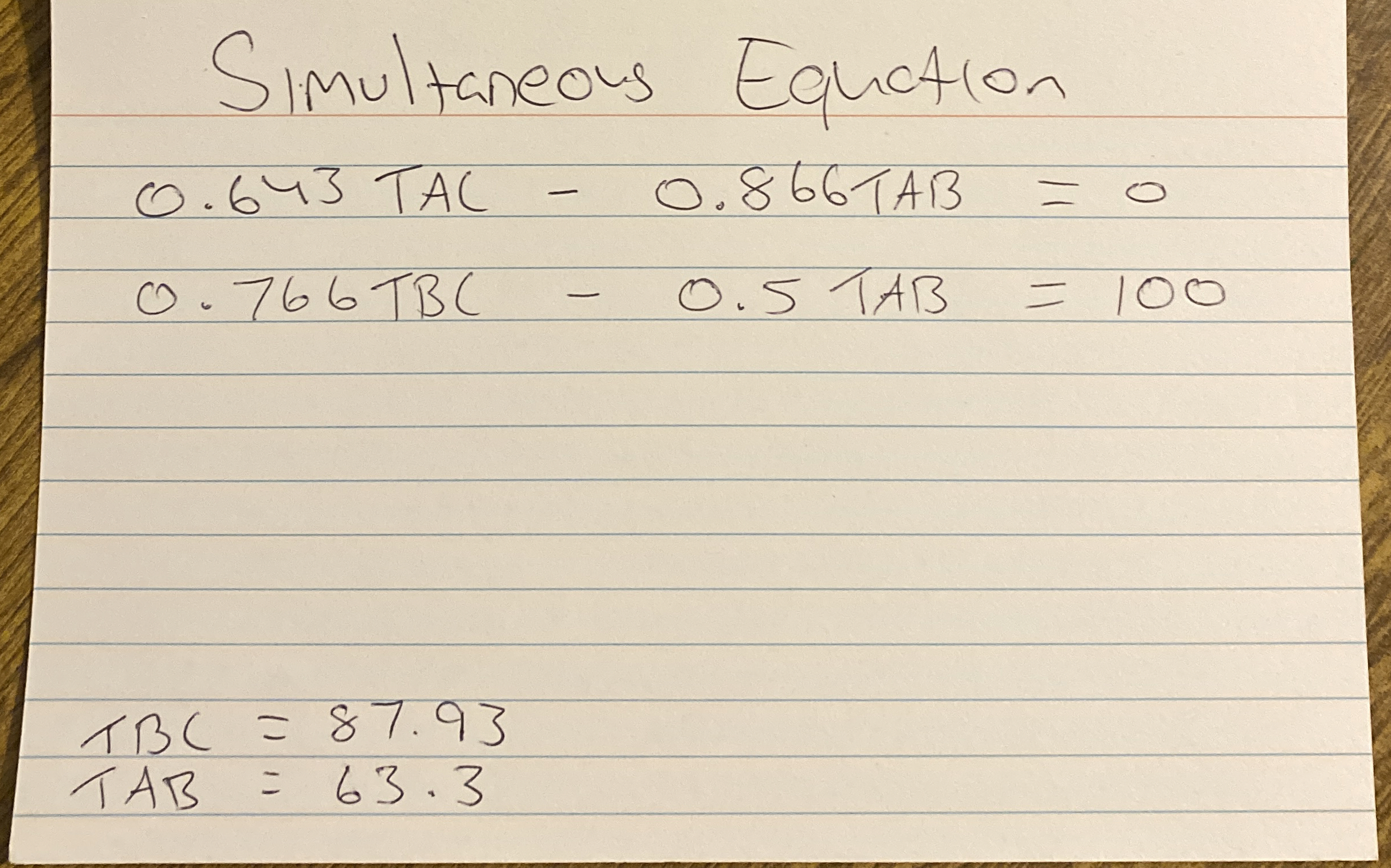 Simultaneous Equation 0 . 6 4 3 TAC - 0 . 8 6 6